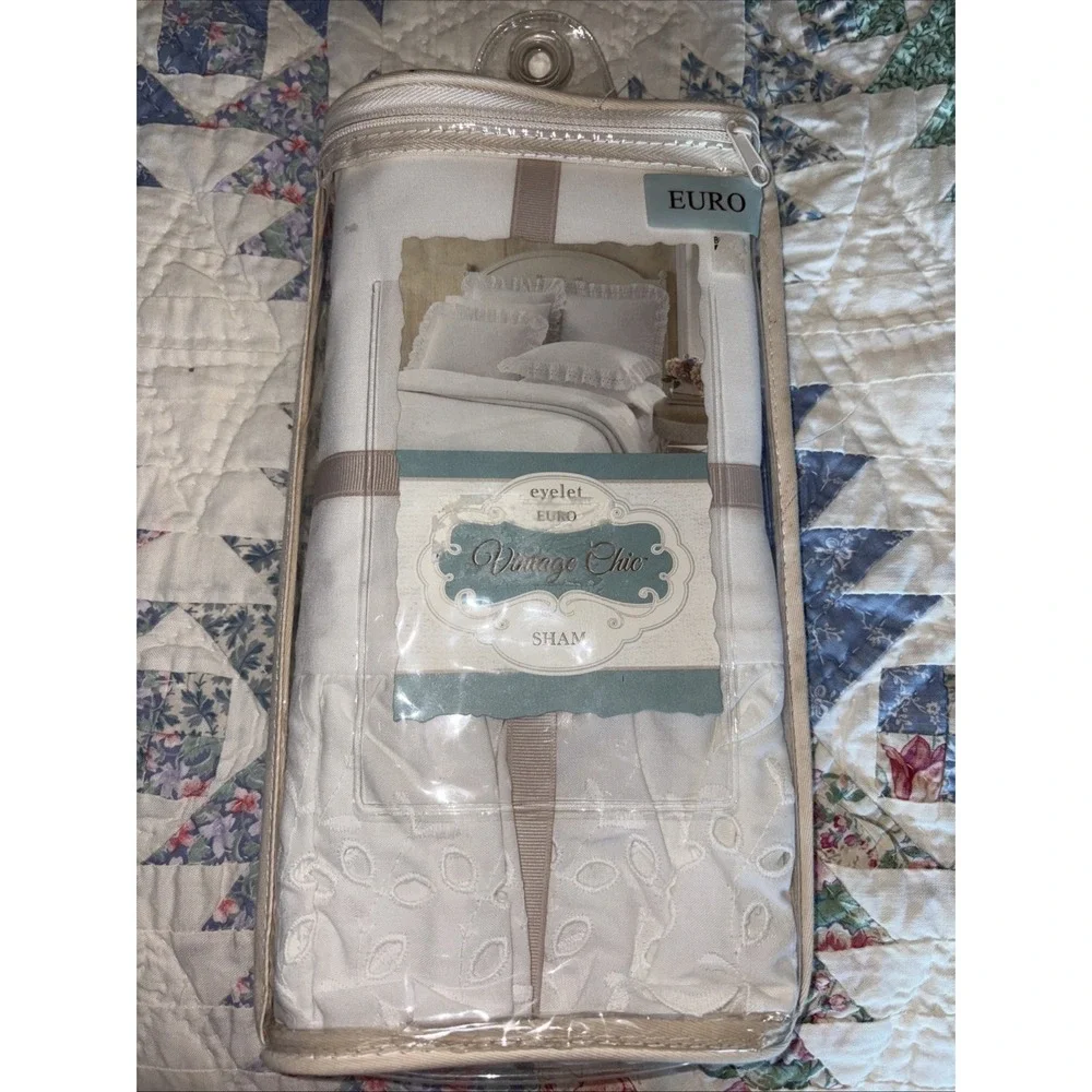 Vintage CHIC  Cottagecore‎ French Country Euro Pillow Sham WHITE Shabby eyelet